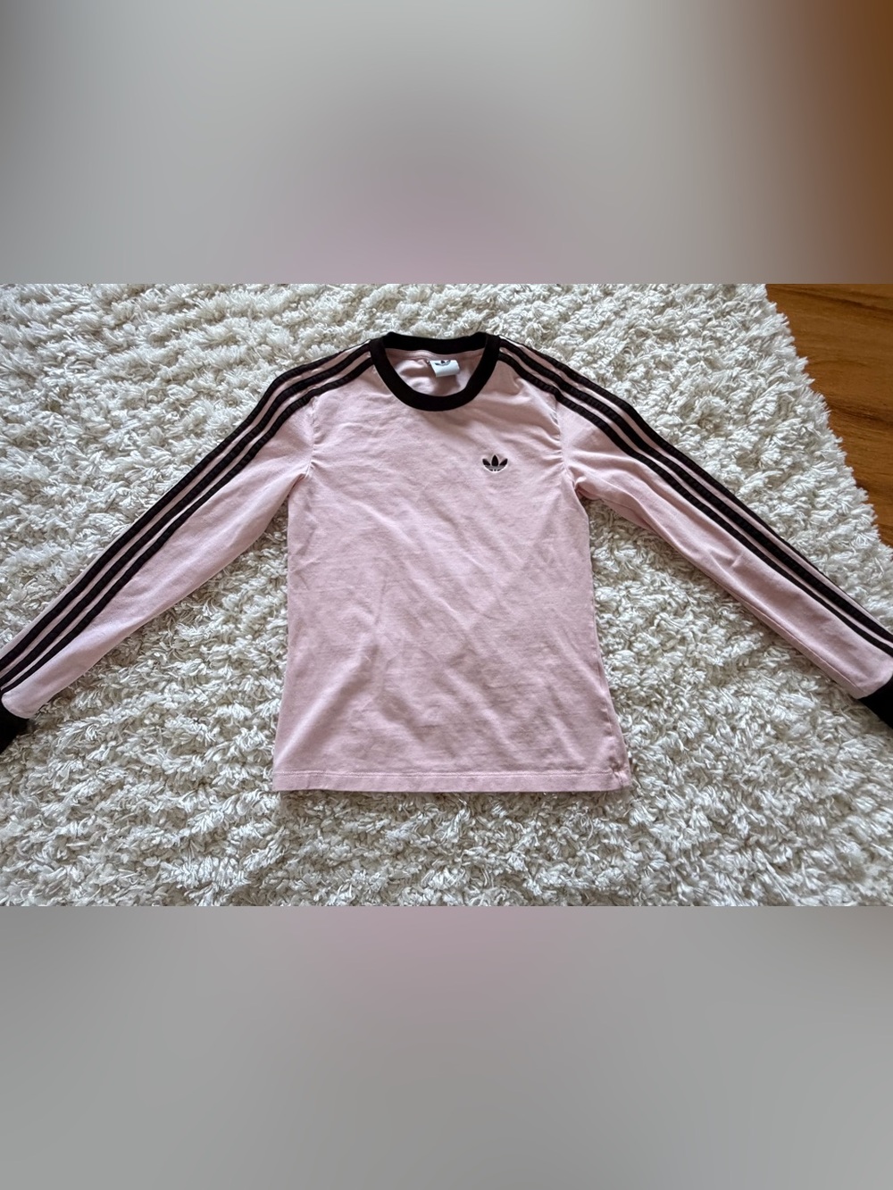 adidas Pink Long-Sleeve Crew Tee with Black Trim